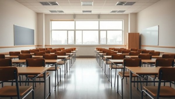 Empty classroom in San Antonio highlighting seasonal illnesses impact.