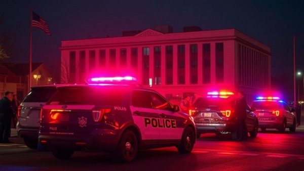 Emergency response at night with police cars at Amazon warehouse in San Antonio.
