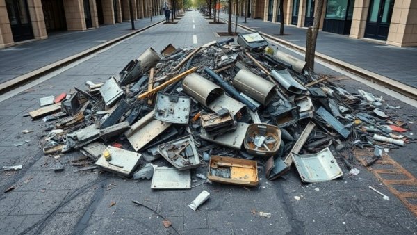 Debris from San Antonio River cleanup on pavement.