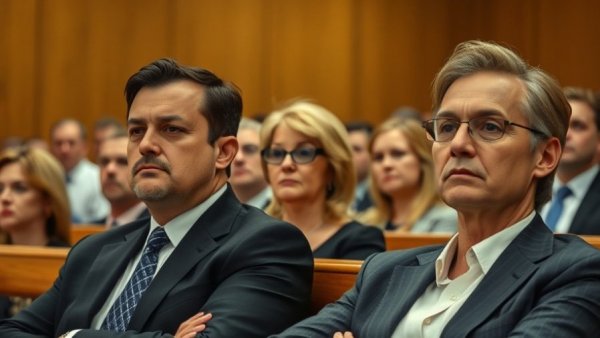 Courtroom scene during Uvalde school shooting trial updates, featuring serious professionals.