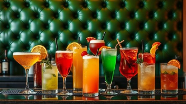 Colorful cocktails at Austin CBD lounge grand opening.