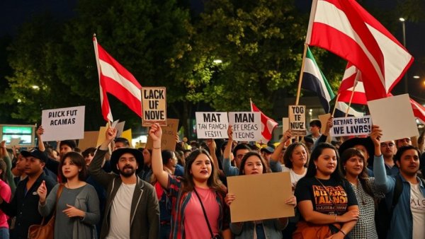 Georgian protestors show solidarity with Iran, holding signs and flags.