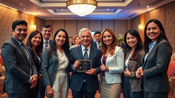 Award ceremony for digital inclusion in Austin, TX with smiling participants.