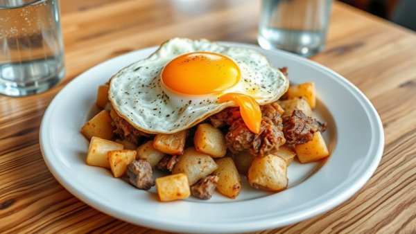 Delicious Dallas lifestyle breakfast with potatoes and egg.