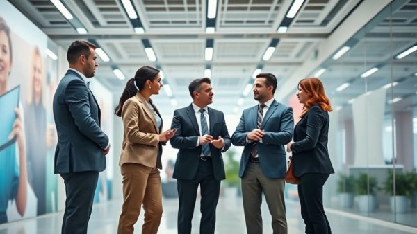 Professionals discussing Dallas business resources for World Cup 2026 at a press event.