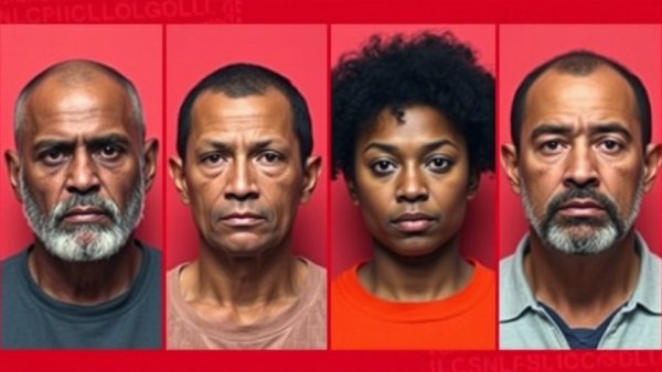San Antonio crime reports mugshots on red gradient background.
