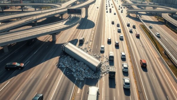 Highway accident scene in San Antonio local news, aerial view.