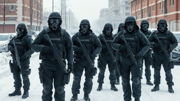 Border patrol in tactical gear stand in snowy urban area, former ICE director criticism Minnesota operations.