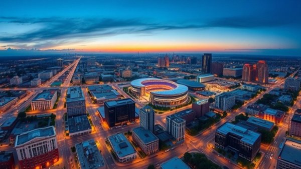 San Antonio skyline and business district at twilight, showcasing modern development.
