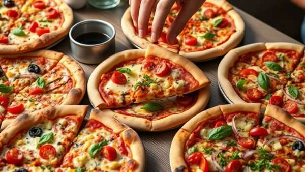 Close-up of vibrant pizzas on a table, San Antonio dining scene.