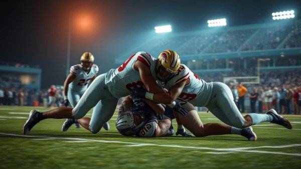 Buffalo Bills playoff loss capture during intense tackle on field.