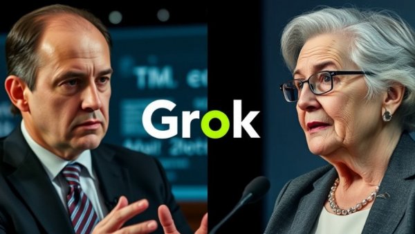 Elon Musk Grok AI Ethics discussion with contrasting speakers.