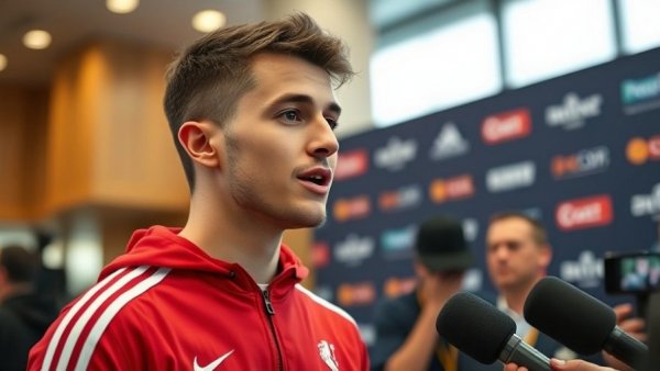 Young athlete speaking at sports event, symbolizing new era in sports.