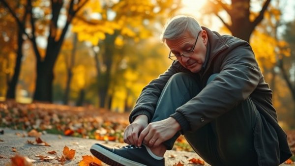 Person tying shoelaces in park, the best time to exercise for weight loss.