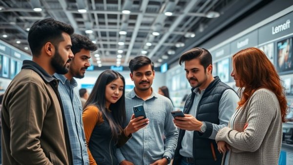 Customers discussing electronics with an associate amid inflation concerns.