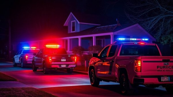 Police and pickup responding at nighttime to electrical fires in San Antonio.