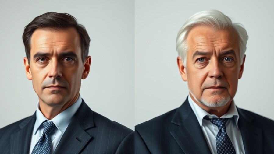 Two serious older men contemplating an event, news background.