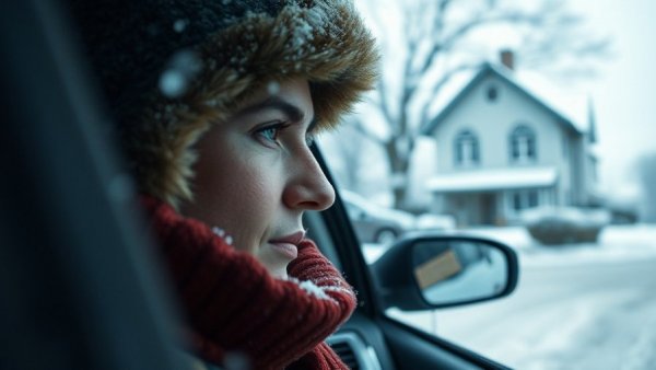 Immigration enforcement in USA during winter snowstorm, person in cold weather attire.
