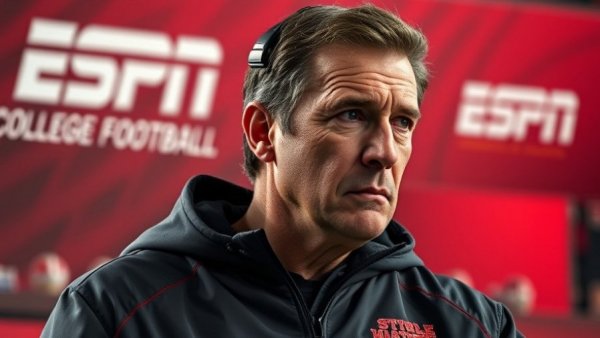 Indiana Hoosiers' coach focused, ESPN College Football theme, intense.