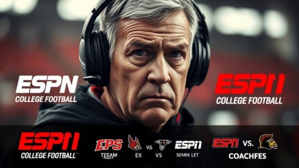 Focused coach with headphones and ESPN College Football graphic, Indiana Hoosiers path to College Football Playoff Championship.