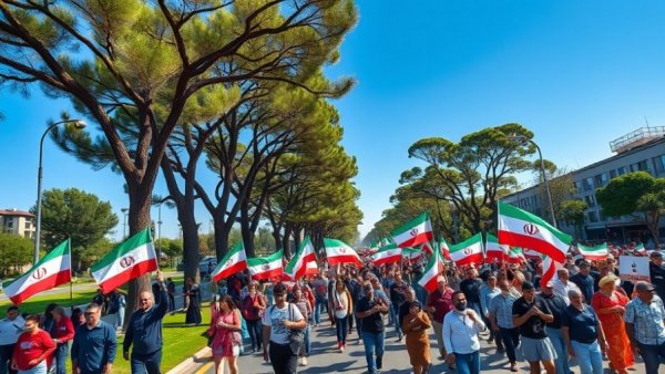 Protesters with Iranian flags march in Houston for Iran protests.