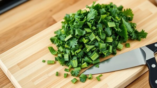 Fresh kale on cutting board for healthy diet tips on how to delay menopause.