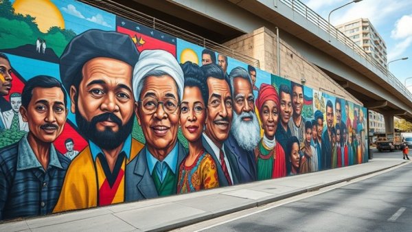 Vibrant mural in San Antonio depicting community history.