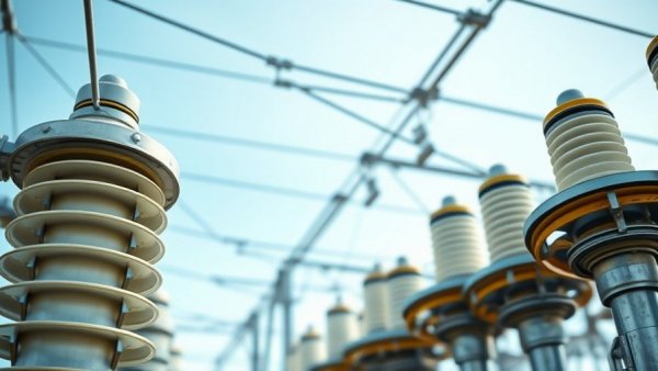 Close-up of substation components under blue sky related to ERCOT planning for data centers.