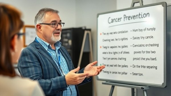 Man presenting on cancer prevention through lifestyle change.