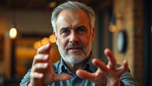 Focused man gesturing in dim lighting, Trump MLK Day proclamation context.