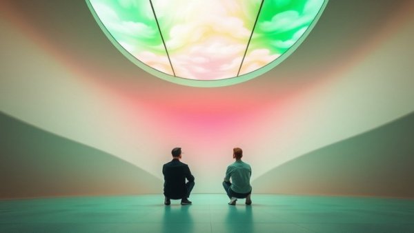 Modern art installation in Austin with vibrant skylight.