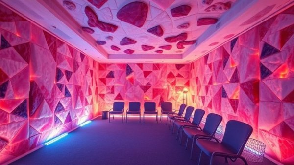 Salt therapy room in Austin with ambient lighting.