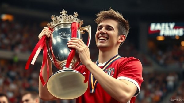 Indiana athlete celebrates with National Championship trophy.