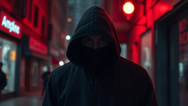 Mysterious figure in red light, related to Portland police context.