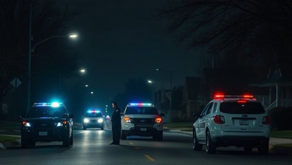 Nighttime scene with police SUV and white vehicle on a Harris County street.