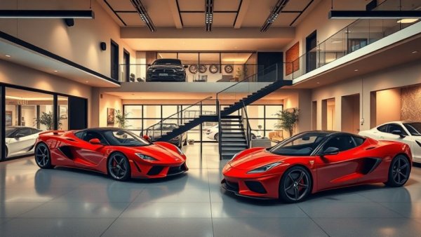 Modern luxury garage condos in Houston with sleek sports cars.
