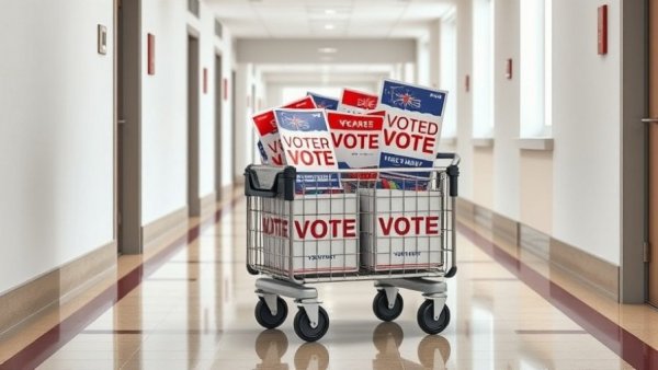 Voting signs in cart illustrating Bexar County voter registration backlog