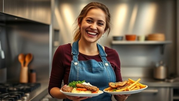 Joyful woman serving food, symbolizing best places to work in 2026.