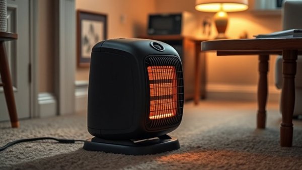 Compact space heater safely heating room during Houston freeze.