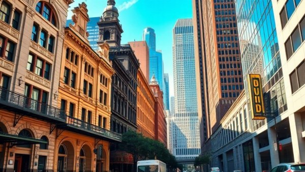 Urban cityscape highlighting Houston economic development.