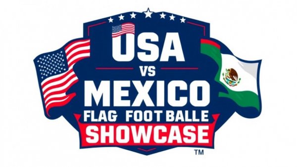 USA vs. Mexico Flag Football Showcase emblem with vibrant design.