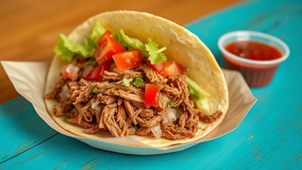 San Antonio catering kitchen taco with salsa.