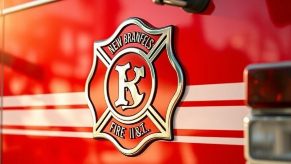 Close-up of a fire truck emblem highlighting emergency response technology.
