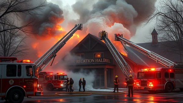 Firefighters combat blaze at Garza's Reception Hall in South Houston.