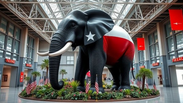 Texas flag elephant statue at Texas GOP Primary event.