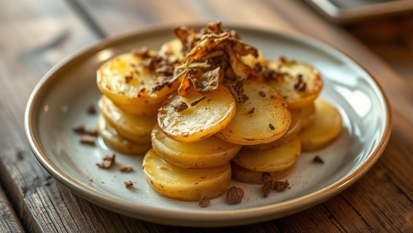Gourmet potato stacks with truffles in Dallas dining scene.