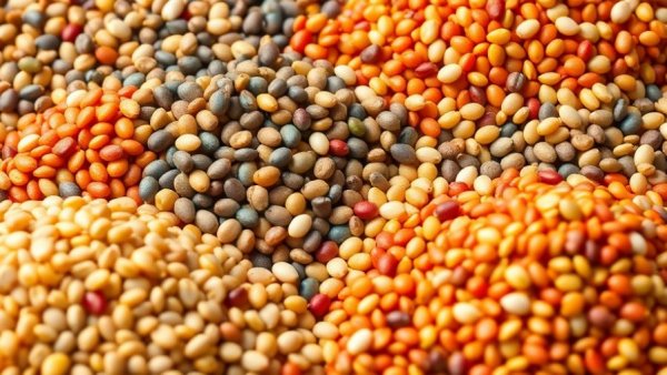 Colorful lentils and legumes assortment for heart-healthy foods for women.