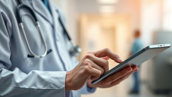 Shadow AI in healthcare: Doctor using a digital tablet.