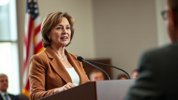 Amy Klobuchar runs for Minnesota governor, speaking confidently at podium.
