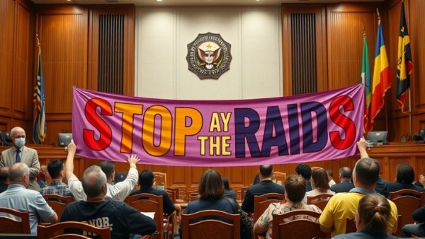 San Antonio protest against ICE cooperation, activists holding banner.